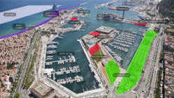 Birds eye view of America's Cup base marina in Barcelona