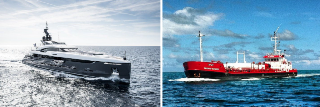 ​​Utopia IV (left) and Tropic Breeze (right) before the casualty. (Sources: Rossinavi [left]; Capt. Chris Knowles [right])