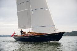 Aveento sailing yacht on the water - it has solar sails