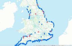 map of currently clean water to swim in around coast of England