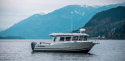 kingfisher small sport fishing boat on water in canada