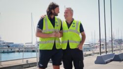 1. Martin Molloy and Jeremy Troughton on site together in Genoa, Italy during The Ocean Race 2022-23. Photo credit: GAC Pindar / Amalia Infante