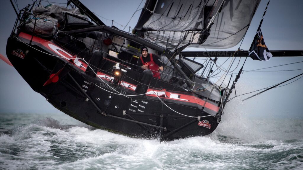 French skipper Jeremie Beyou aboard Charal. Photo by Loic Venance/AFP)