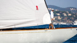 OneSails - sailor standing on deck of a boat with headsail up