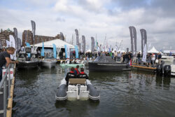 Mercury Avator 35e electric outboard on a Talamex inflatable boat at Hiswa te Water in Lelystad, Netherlands