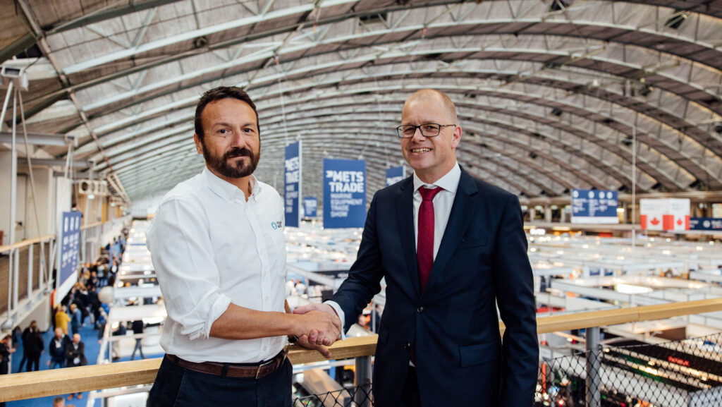 Luca Rizzotti, founder of The Foiling Organization, with Niels Klarenbeek, METSTRADE show director.