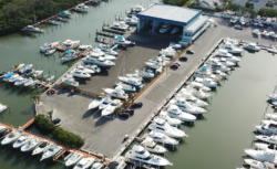 an aerial view of a marina owned by MarineMax