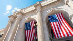 Giant American Flags Hanging at Union Station on July 4th in Washington DC