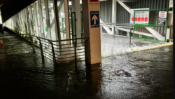 water splashed over the entrance to the Gosport Ferry pontoon as marinas flood