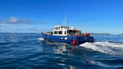 A passenger ferry on the water which could eventually be used for weddings at sea
