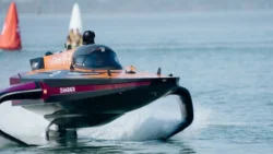 sleek foiling electric raceboat