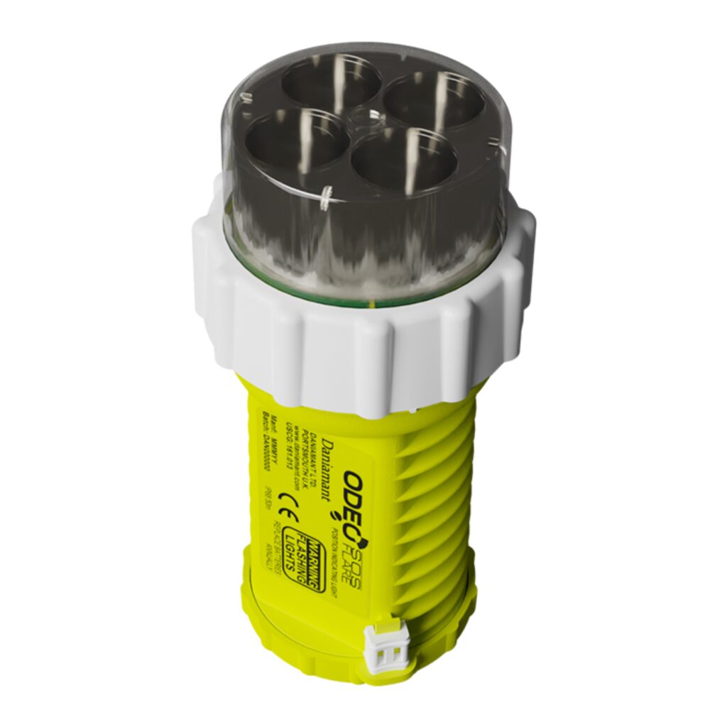 An eletronic flare made by Daniamant encased in a yellow tube